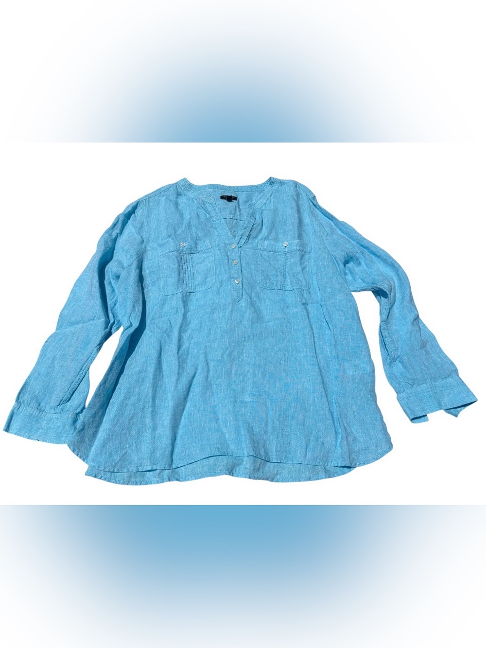 Talbots Petite Turquoise Blue 100% Linen Tunic size XLP